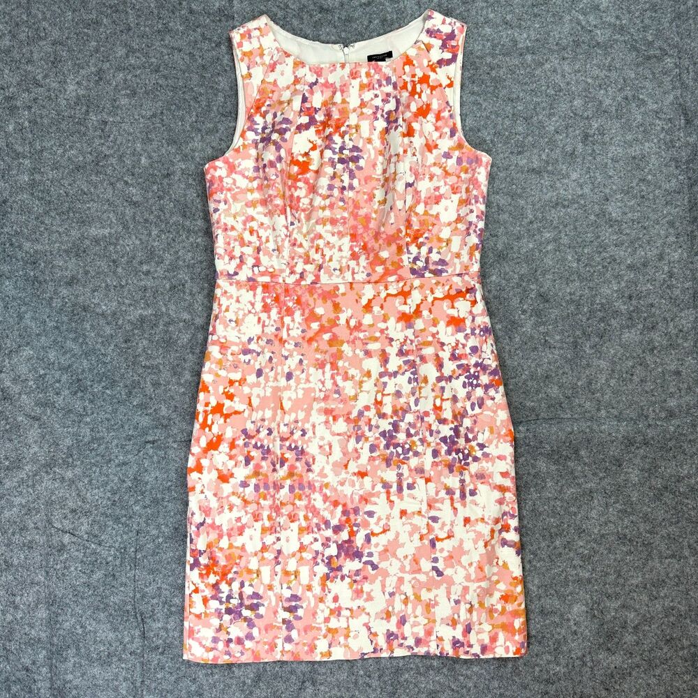 Ann Taylor Women's 12 Sheath Dress Pink Orange Abstract Print Pleated Sleeveless